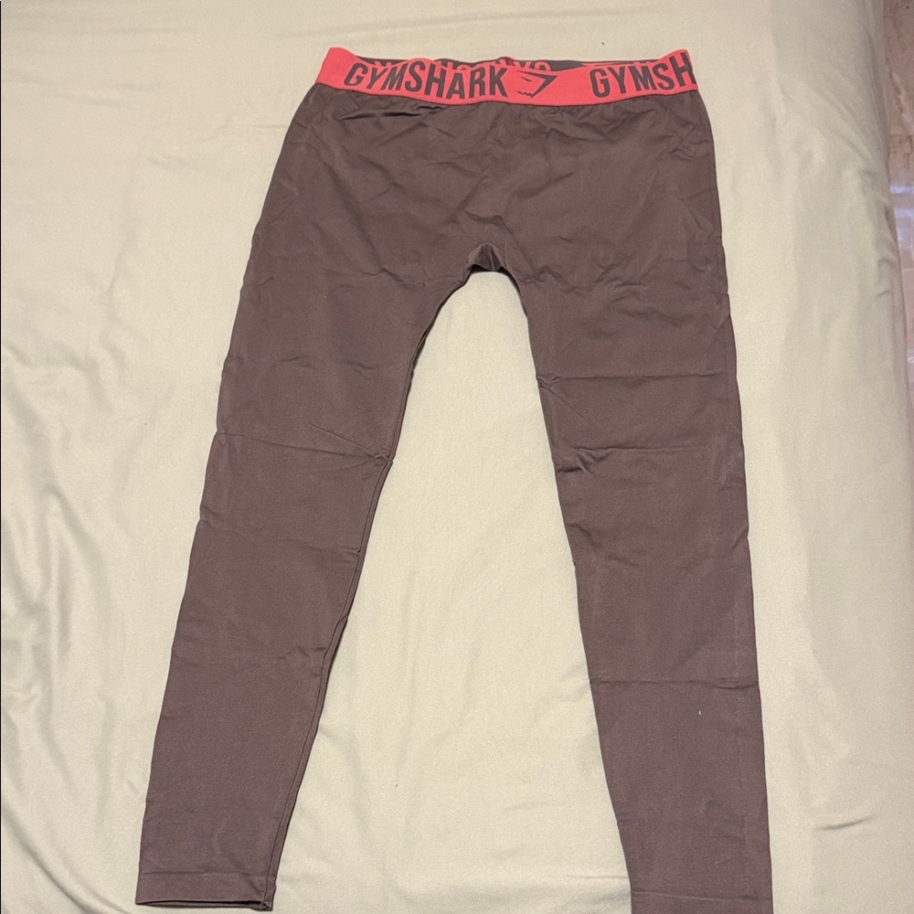 Gymshark Chocolate Leggings with Coral Waistband